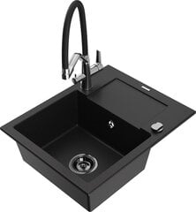 Graniittinen keittiöallas Mexen Enzo hanalla ja sifonilla, Black+Black/Chrome hinta ja tiedot | Keittiöaltaat | hobbyhall.fi