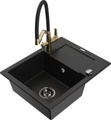 Graniittinen keittiöallas Mexen Enzo hanalla ja sifonilla, Black+Black/Gold hinta ja tiedot | Keittiöaltaat | hobbyhall.fi