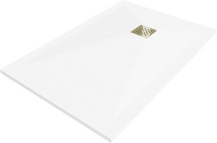 Suorakulmainen suihkuallas Mexen Stone+ sifonilla, 130 x 70 cm, White+Gold hinta ja tiedot | Suihkualtaat | hobbyhall.fi