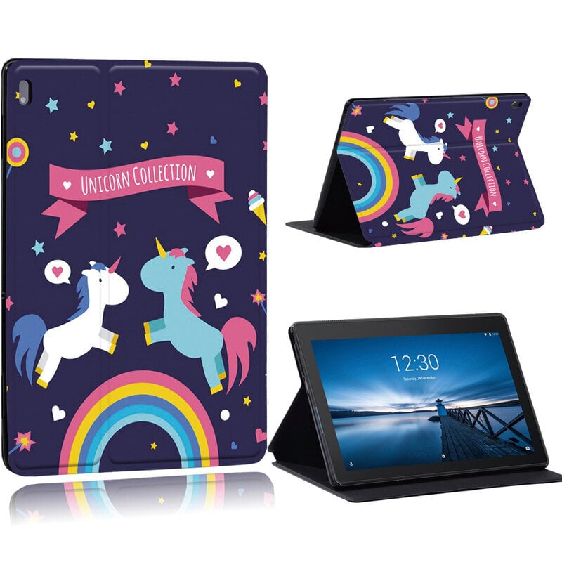 (Tab M10 PLUS x606F xunicorn and rainbow)Old Image Series Pattern -kuviokotelo Lenovo Tab E10:lle / Tab M10:lle 10,1 tuuman/Tab M10 FHD Plus 10,3 tuuman tabletin jalustan kotelo Tietokoneen kannet ja kalvot hinta ja tiedot | Tablettien lisätarvikkeet | hobbyhall.fi