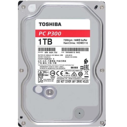 Toshiba HDD P300 BULK 3.5 1TB SATA 7200RPM 64MB hinta ja tiedot | Kovalevyt | hobbyhall.fi