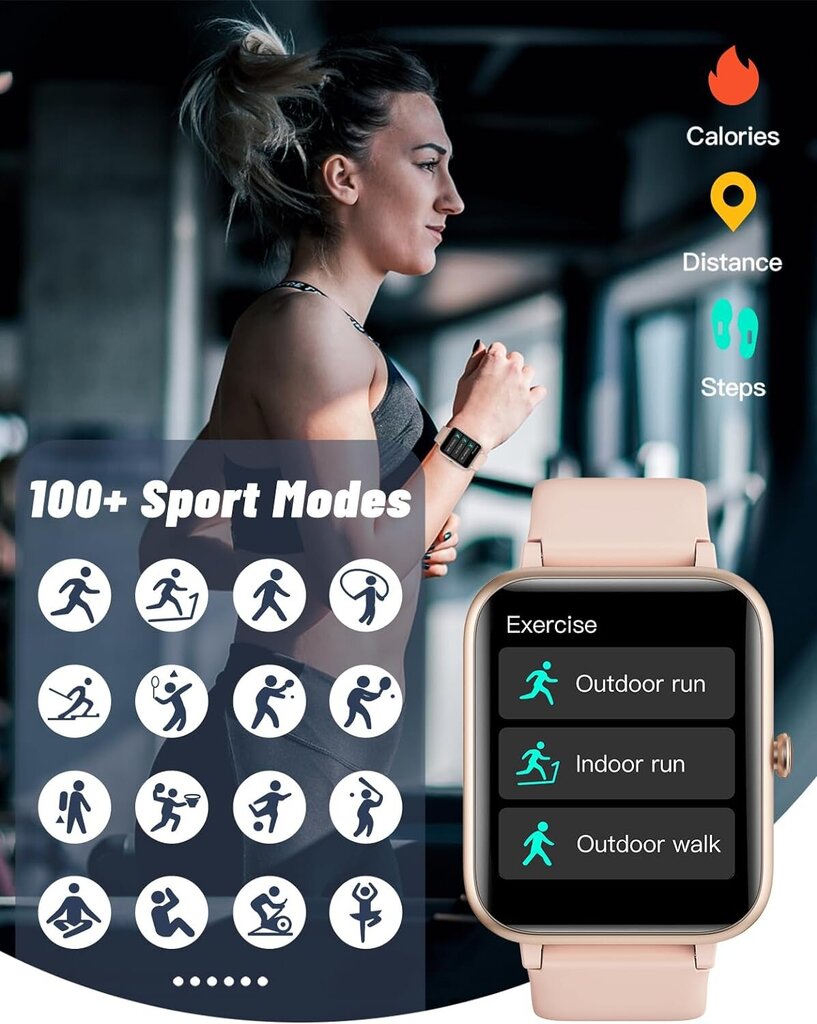 Älykello iOS- ja Android-puhelimille (vastaa/soita), kellot naisille IP68 vedenpitävä älykello Fitness Tracker -kello, jossa syke/unimonitori Askeleet Kalorilaskuri (vaaleanpunainen) hinta ja tiedot | Älykellot | hobbyhall.fi