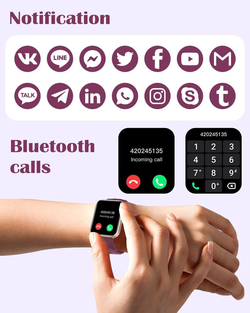 Älykellot naisille Miehet (vastaa / soita) Yhteensopiva iPhone / Android-puhelimien kanssa, 1.85" HD-näytön kuntomittari sykemittari 100+ urheiluseurantakello vedenpitävä (violetti) hinta ja tiedot | Älykellot | hobbyhall.fi