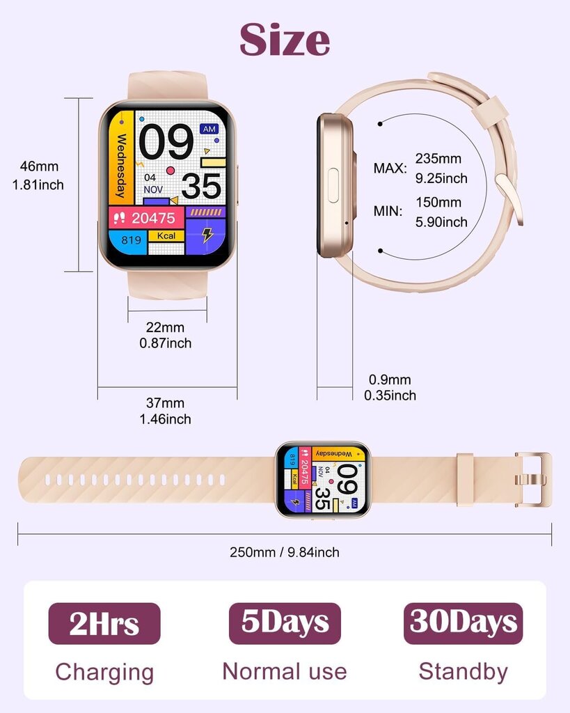 Älykellot naisille Miehet (vastaa / soita) Yhteensopiva iPhone / Android-puhelimien kanssa, 1.85 tuuman HD-näytön kuntomittari sykemittari 100+ urheiluseurantakello vedenpitävä (vaaleanpunainen) hinta ja tiedot | Älykellot | hobbyhall.fi