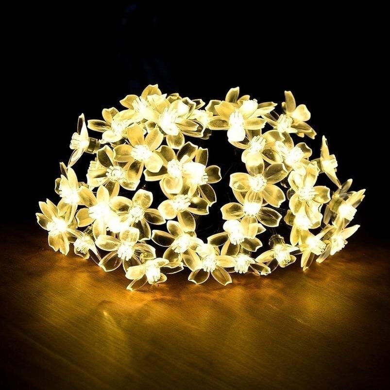 7M 50Led White Cherry Blossom Flower Garland Solar Led String Outdoor Häät Joulukoristeet hinta ja tiedot | Puutarha- ja ulkovalot | hobbyhall.fi