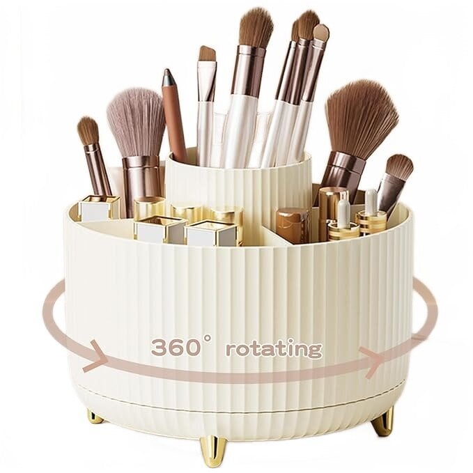 360° Rotate Makeup Brush Holder Organizer - kermanvalkoinen hinta ja tiedot | Kosmetiikkalaukut ja peilit | hobbyhall.fi