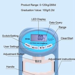 Digitaalinen käsidynamometri, puristusvoimamittari, 120 kg asti hinta ja tiedot | Käsipainot, kahvakuulat ja voimaharjoittelu | hobbyhall.fi