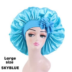 (-Largeskyblue)Uusi Suuri Satiini Bonnet Silkki Night Sleeping Cap Pitkä satiininen myssy pään solmionauhalla Konepellin reunakääre Naisten kiharapunoisille hiuksille hinta ja tiedot | Naisten päähineet | hobbyhall.fi