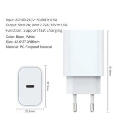 iPhone-laturi Apple 12 Mini USB-C -virtalähteelle 20W PD White hinta ja tiedot | Puhelimen lisätarvikkeet | hobbyhall.fi