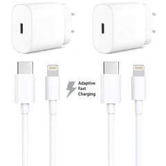 2 kpl iPhone-laturi Apple 11/12/13 USB-C virtalähde 20W + 1m White hinta ja tiedot | Puhelimen lisätarvikkeet | hobbyhall.fi