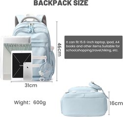 Koulureppu teini-ikäisille tytöille, rento reppu tytöille pojille Suuri kapasiteetti matkareppu 15,6" kannettavalle tietokoneelle Koululaukut 10-vuotiaille lapsille 12-18kehaoanBlue hinta ja tiedot | Tietokonelaukut | hobbyhall.fi