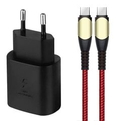 25W nopea laturi + 60W USB-C-kaapeli punainen nylon 1M Samsung Galaxy A34 A33 A32 4G-5G A54 A53 A52 4G-5G A52s hinta ja tiedot | Paristolaturit | hobbyhall.fi