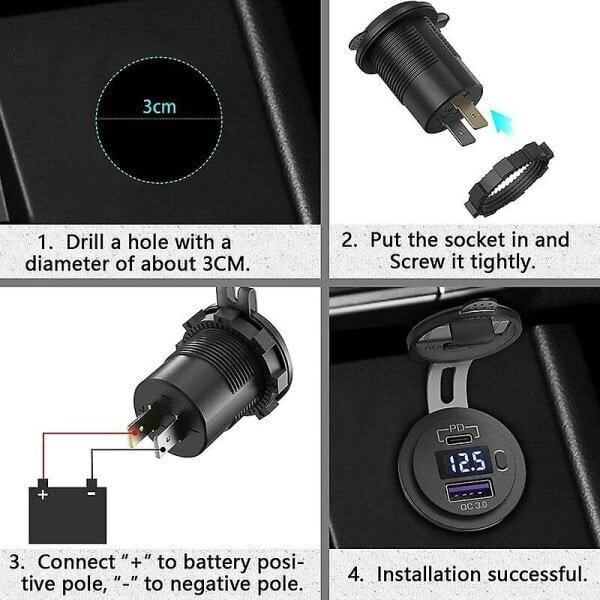 48W USB-C-autonlaturi, 12V/24V Pd&qc 3.0 -autonlaturi LED-jännitteenmittarilla ja päälle/pois-kytkimellä Nopea autonlaturi hinta ja tiedot | Paristolaturit | hobbyhall.fi