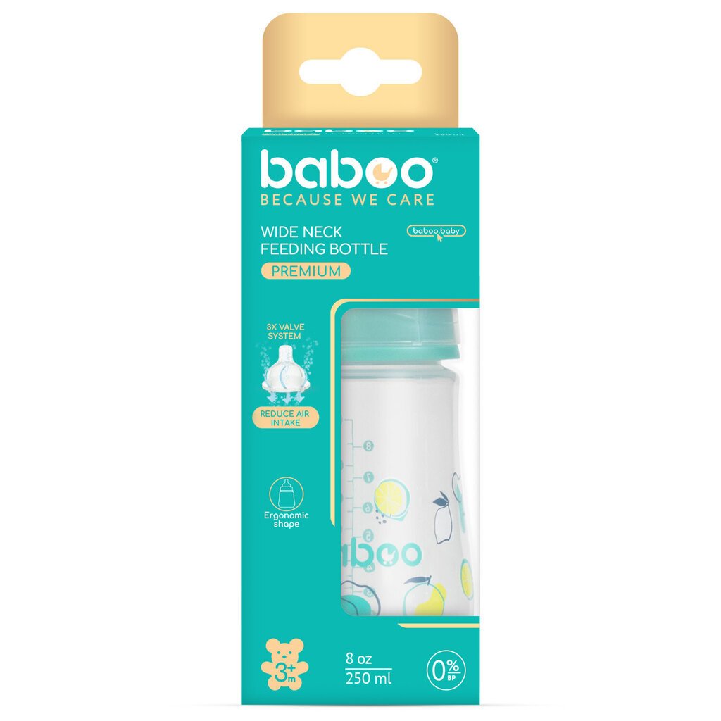 Koliikkituttipullo Baboo, 250 ml, +3 kk, Lagoon Fiesta hinta ja tiedot | Tuttipullot ja tarvikkeet | hobbyhall.fi