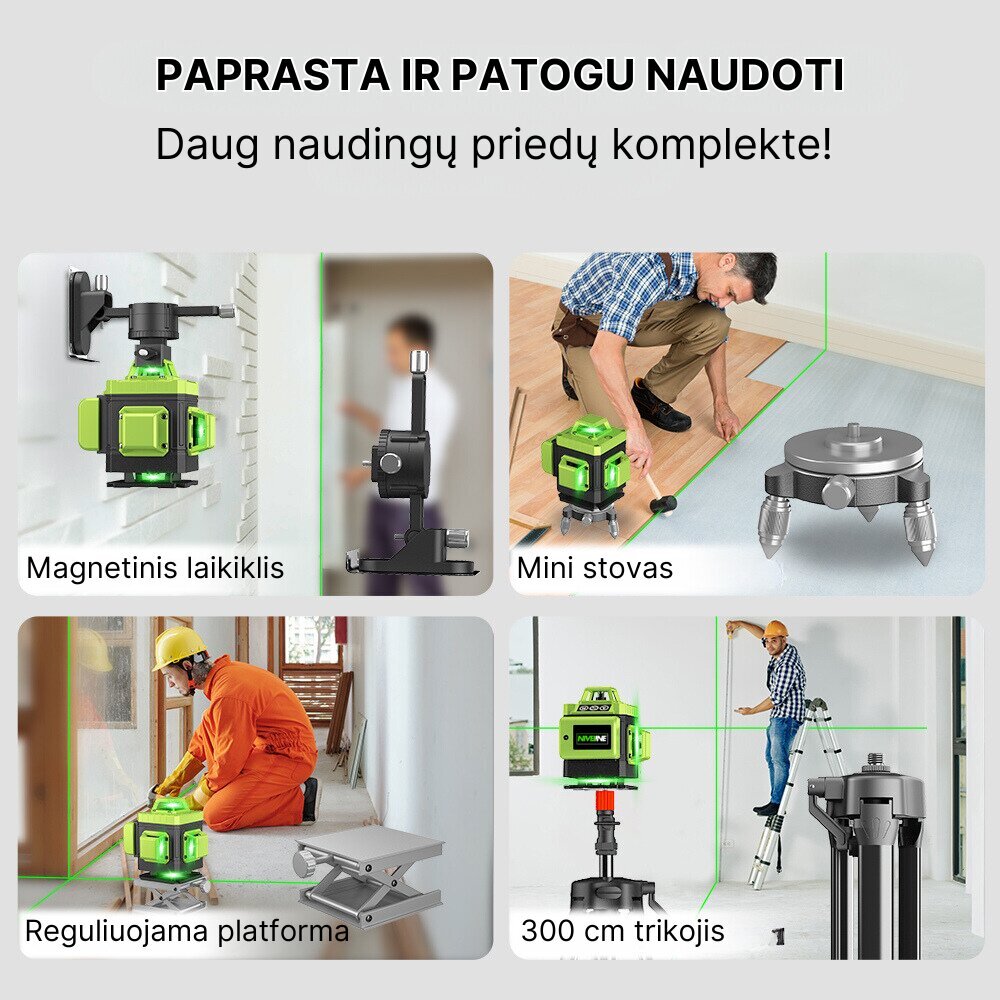 Linjalaser Niveline 4D -paketti kolmijalalla hinta ja tiedot | Käsityökalut | hobbyhall.fi