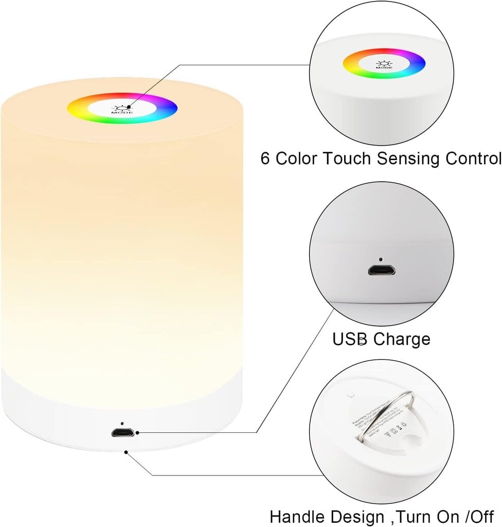 Himmennettävä kosketuspöytälamppu, USB-ladattava pöytälamppu, 7-värinen pöytälamppu värinvaihtotilassa, LED-yövalo lasten makuuhuoneeseen olohuoneen leirintäalue hinta ja tiedot | Upotettavat valaisimet ja LED-valaisimet | hobbyhall.fi