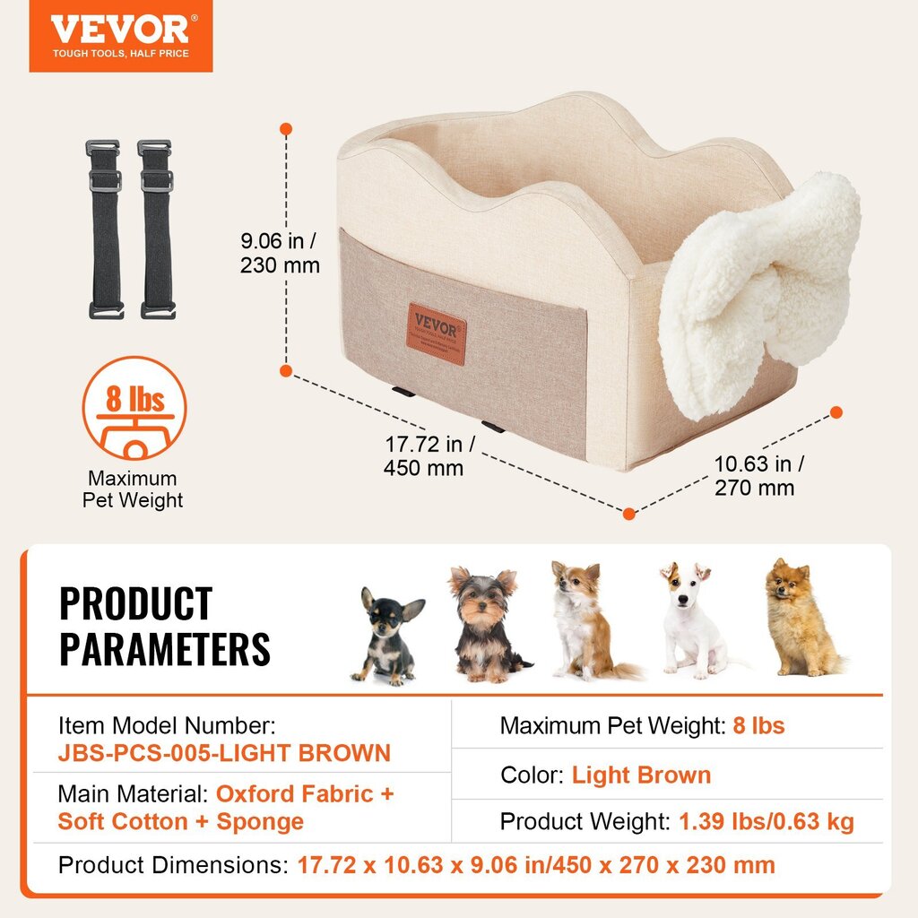 Koiran etu-/taka-autosänky Vevor, 450x270x230mm, 3.6 kg hinta ja tiedot | Koiran matkatarvikkeet | hobbyhall.fi