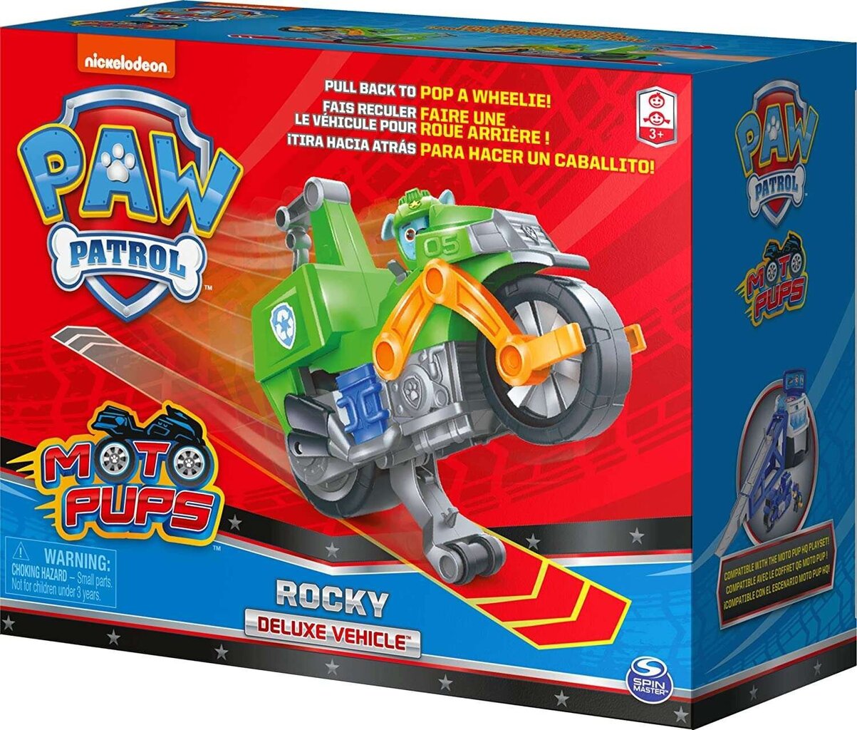 Figuuri ja moottoripyörä Paw Patrol Rocky hinta ja tiedot | Poikien lelut | hobbyhall.fi