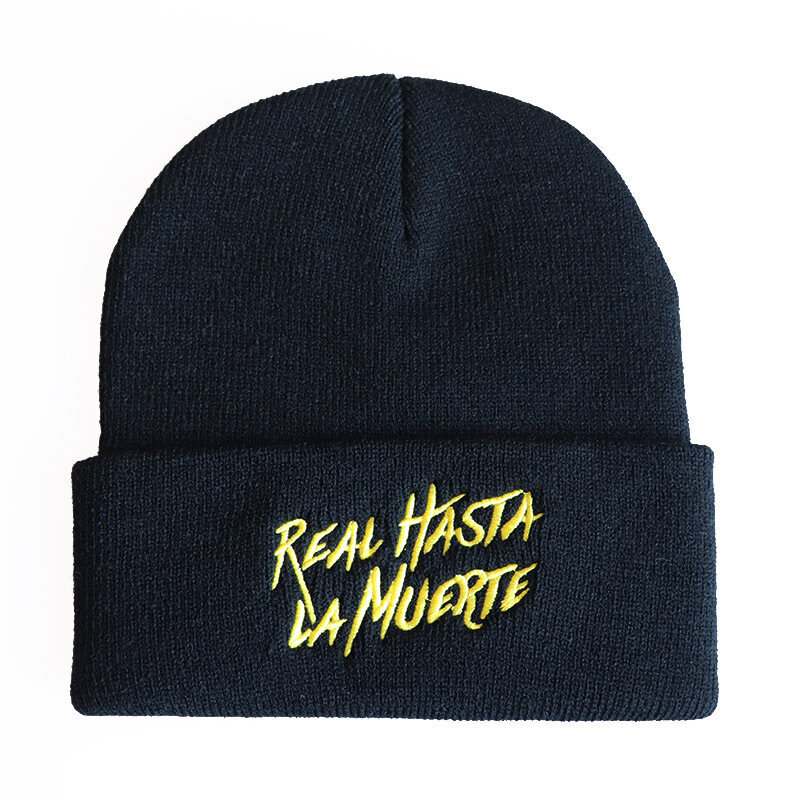 (-03)Anuel Aa Real Hasta La Muerte Cotton Casual Pipot Miehille Naiset Neulottu Talvihattu Hip-hop Skullies Bonnet Unisex Cap hinta ja tiedot | Naisten päähineet | hobbyhall.fi