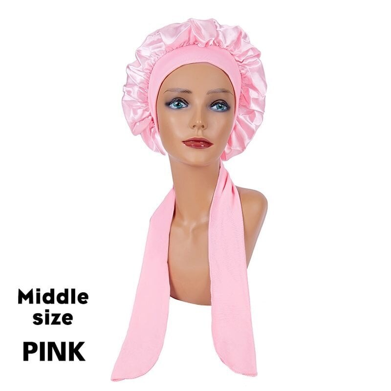 (-Pink M Streamer)Uusi Suuri Satiini Bonnet Silkki Night Sleeping Cap Pitkä Pään Tie Band Reunakääre Naisten Kiharat Hiukset hinta ja tiedot | Naisten päähineet | hobbyhall.fi