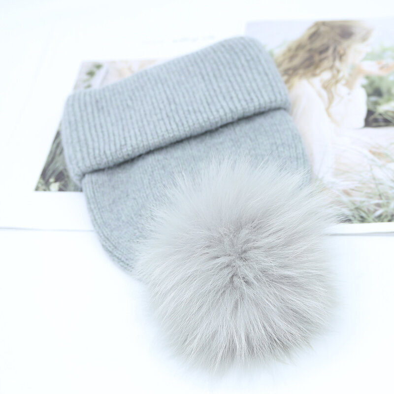 (54-60cm-Vaaleanharmaa 1)Uusi Hattu Aito Fox Fur Pom Poms Hat Naisten Ulkoilu Lämmin Skullies Pipo Talvihattu naisille Kani Neulottu Paksu lippis Joulu hinta ja tiedot | Naisten päähineet | hobbyhall.fi