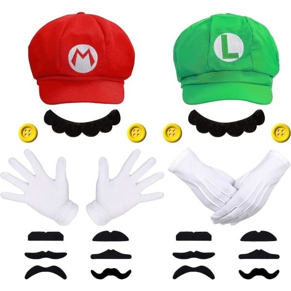 Super Mario Bros Mario ja Luigi Hatut Lipparit Hanskat Napit Cosplay Puku hinta ja tiedot | Miesten korut | hobbyhall.fi