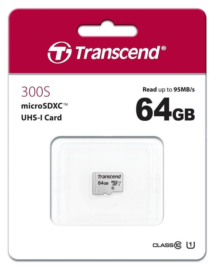 MEMORY MICRO SDXC 64GB W/ADAPT/UHS-I TS64GUSD300S-A TRANSCEND hinta ja tiedot | Puhelimen muistikortit | hobbyhall.fi