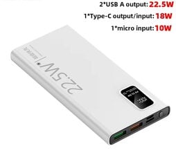 20000mAh suuren kapasiteetin Power Bank 22.5W USB C PD nopea laturi iPhone 16 Samsung Xiaomi 10000mAh kannettava ulkoinen akku hinta ja tiedot | Puhelimen laturit | hobbyhall.fi