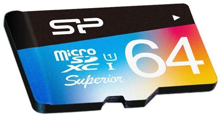 Silicon Power -muistikortti microSDXC 64GB Superior UHS-I U1 + sovitin hinta ja tiedot | Puhelimen muistikortit | hobbyhall.fi