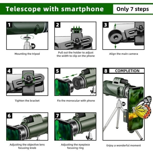 80x100 Monokulaari-Teleskooppi Tehokas Monokulaari Aikuisille Monokulaari Älypuhelinsovittimelle Monokulaari Teleskooppi Metsästys Villieläinten Li... hinta ja tiedot | Kiikarit | hobbyhall.fi