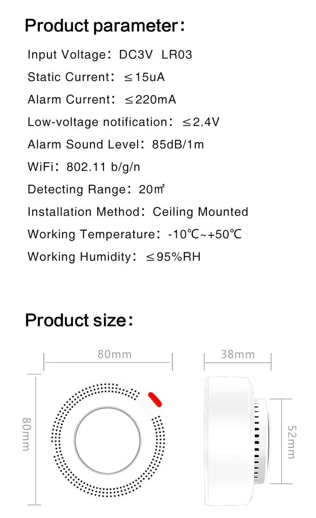 Älykäs savuilmaisin WiFi-ilmoituksilla puhelimeen, kova 85 dB hinta ja tiedot | Palovaroittimet | hobbyhall.fi