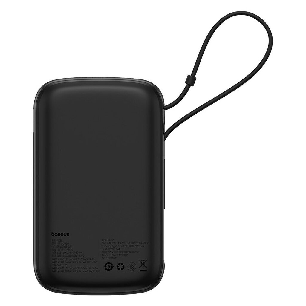 Virta-akku, Baseus QPow Pro+ PPQDP101, 10000 mAh., USB-C-kaapelilla ja näytöllä, musta hinta ja tiedot | Varavirtalähteet | hobbyhall.fi