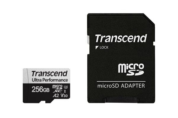 Micro SDXC -muistikortti + sovitin Transcend Ultra Performance 256GB, UHS-I, TS256GUSD340S hinta ja tiedot | Puhelimen muistikortit | hobbyhall.fi