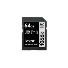 Lexar Professional 1066x SDXC UHS-I SDXC, 64 GB, Silver, Class 10, U3, V30, 70 MB hinta ja tiedot | Lexar Puhelimet, älylaitteet ja kamerat | hobbyhall.fi