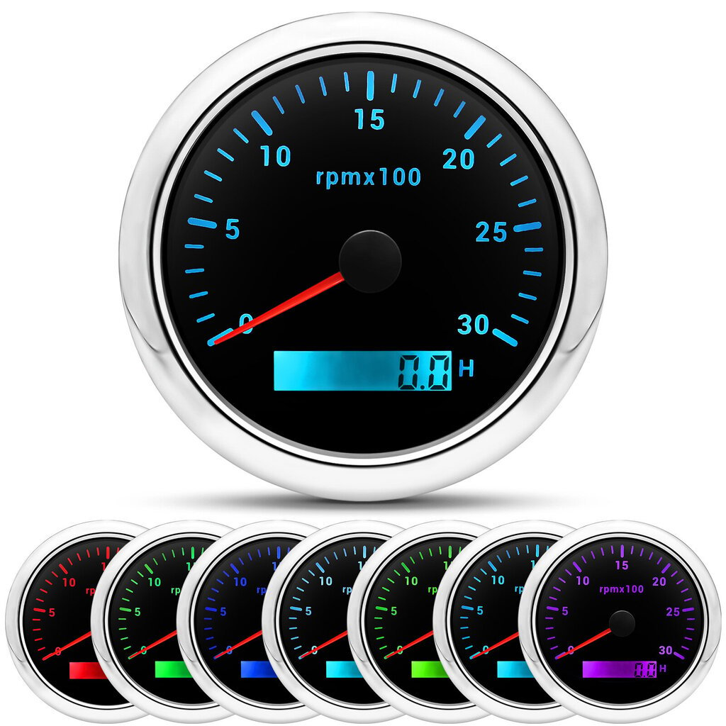 (BS 3000 rpm mittari) RPM-mittari 8000 rpm 6000 rpm 3K-8K 85MM Dieselmoottorin kierroslukumittari REV-laskuri LCD-digitaalisella tuntimittarilla 7 väriä taustavalo 12V/24V hinta ja tiedot | Moottorin varaosat | hobbyhall.fi