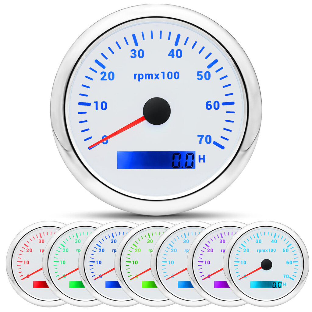 (7000 rpm-WS) Veneen kierroslukumittari 3000-8000 rpm LCD-tuntimittari Digitaalinen kierroslukumittari 7 väriä taustavalo 85 mm:n nopeusmittari Auto Boat Yacht RV:lle hinta ja tiedot | Moottorin varaosat | hobbyhall.fi