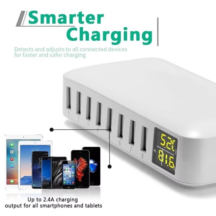 Multi 8-porttinen USB-pikalaturi pöytäpuhelimen laturi Charing station HUB Iphone 14 Samsung Xiaomi hinta ja tiedot | Puhelimen laturit | hobbyhall.fi