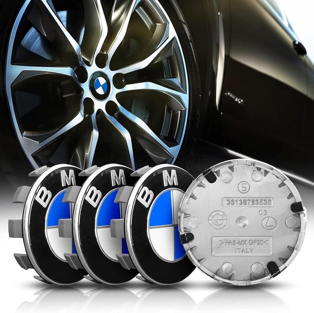 4 sinisen napakannen sarja, joka on yhteensopiva BMW Wheel Centerin ABS-autotarvikkeiden kanssa - 68mm hinta ja tiedot | Lisätarvikkeet autoiluun | hobbyhall.fi