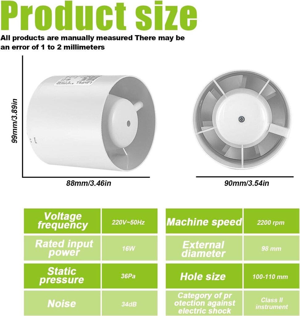 Hiljainen ilmanpoistopuhallin 100 mm putkimainen tuuletin, putkituuletin takaiskuventtiilillä, poistoilmatuuletin kylpyhuoneeseen keittiöön Kasvihuoneen autotalli hinta ja tiedot | Aidat ja tarvikkeet | hobbyhall.fi