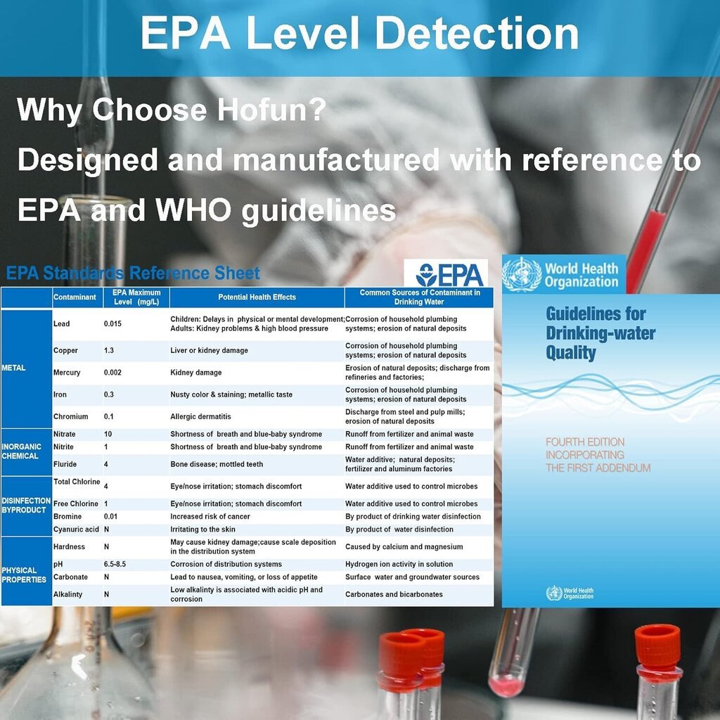 16 in 1 juomavesitestisarja - Hofun Professional Hardness Test Kit, sisältää kovuuden, pH:n, elohopeaa, lyijyä, rautaa, kuparia, klooria, kromia/cria, syanuurihappoa hinta ja tiedot | Uima-allastarvikkeet | hobbyhall.fi