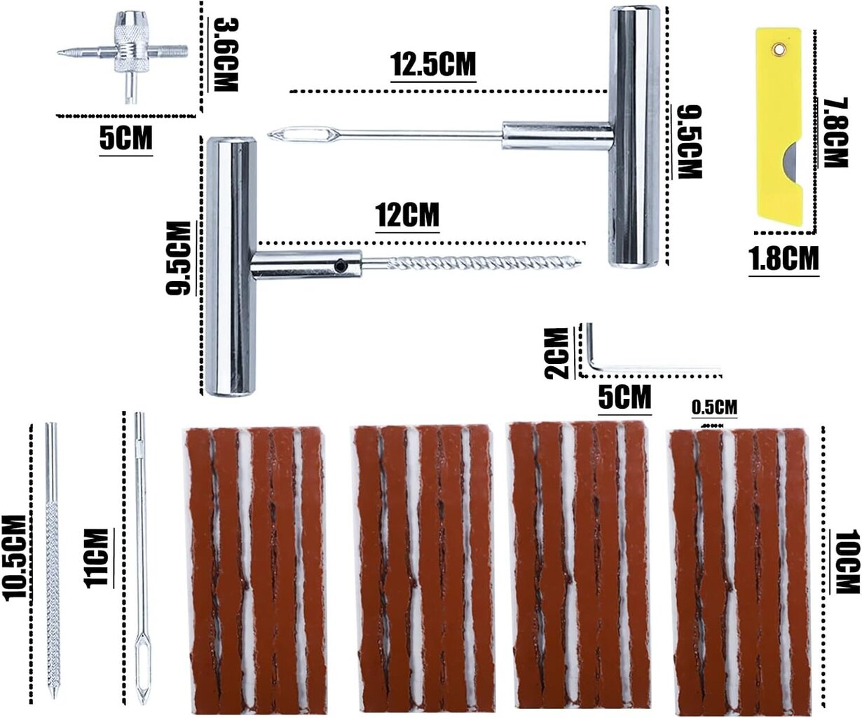 33-osainen setti, renkaiden korjaussarja, auton renkaankorjaussarja, renkaankorjaustyökalut, sopii auton ja moottoripyörän renkaille hinta ja tiedot | Käsityökalut | hobbyhall.fi