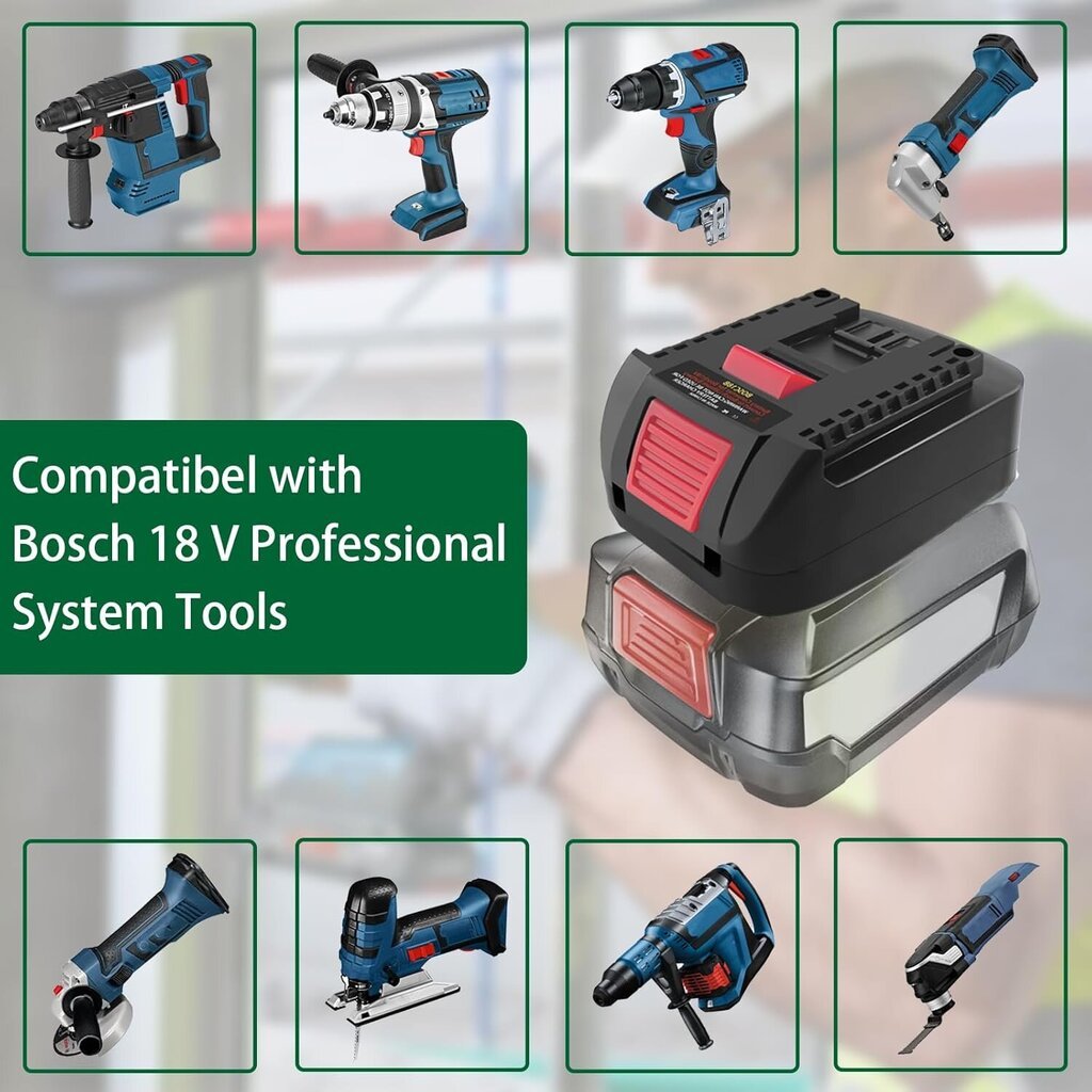 BOSC18B-akkusovitin Bosch 18V PBA Gloria -akuille, muuntaja-akkusovitin Bosch Professional 18V GBA -työkalulle hinta ja tiedot | Paristolaturit | hobbyhall.fi