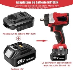 MT18EIN-akkusovitin, joka on yhteensopiva Einhell Toolsin kanssa, muuntaa Ma Kitan 18v akun Einhell 18v akuksi hinta ja tiedot | Paristolaturit | hobbyhall.fi