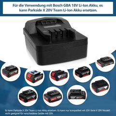 Sovitinmuunnin Boschin 18 V Li-Ion -akulle Parkside XTeam Li-Ion 20 V -sähkötyökalun akkuun (ei akkua) hinta ja tiedot | Paristolaturit | hobbyhall.fi