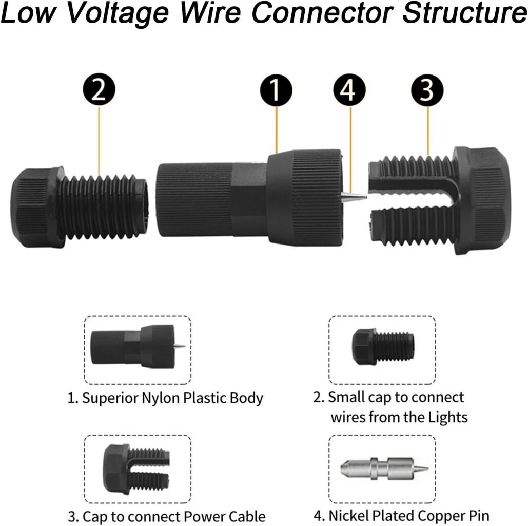 20 kpl pienjännitejohto, ulkomaisemavalaistuksen virtajohdon liitin, 12-20 AWG maisemapolkuvaloihin ja muihin ulkokäyttöön tarkoitettuihin kohdevaloihin, musta hinta ja tiedot | Koteloiden lisätarvikkeet | hobbyhall.fi