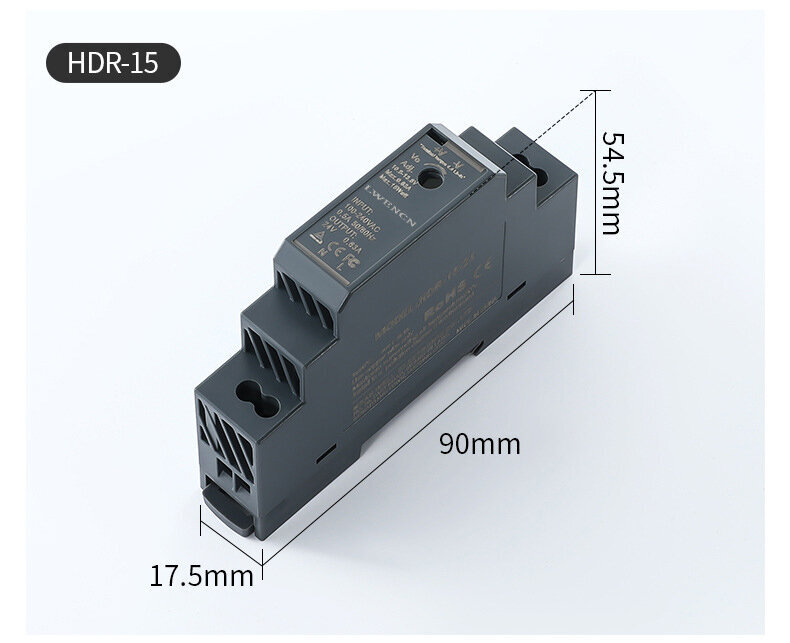 HDR-kiskotyyppinen kytkentävirtalähde, erittäin ohut/1SU DIN-kiskon virtalähde HDR-15-12, 12V 1,25A 15W hinta ja tiedot | Virtalähteet | hobbyhall.fi