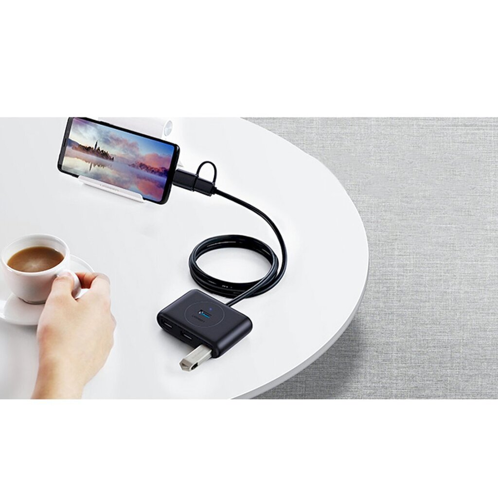 HUB-sovitin keskittimeen, 4in1, Ugreen, USB-A/C - 4 x USB 3.0, 5Gb/s., 1 m., musta hinta ja tiedot | Adapterit | hobbyhall.fi