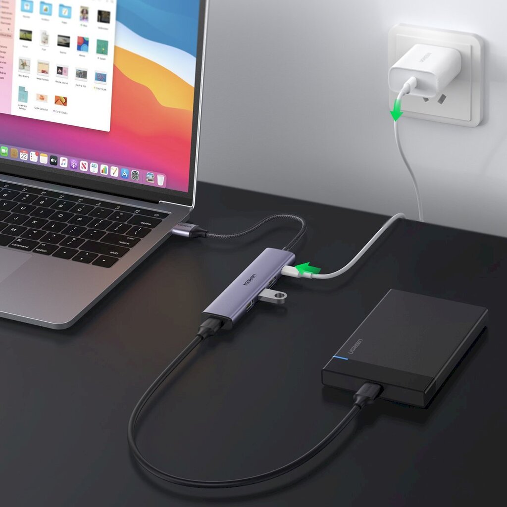 USB HUB -portin jakaja, Ugreen, 4 x USB 3.0, harmaa hinta ja tiedot | Adapterit | hobbyhall.fi