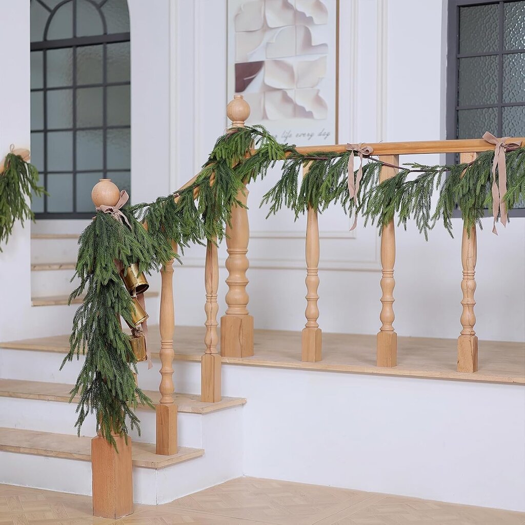 9FT Real Touch Norfolk Pine Garland - Keinotekoinen jouluseppele Vihreä pitkä tekomäntyseppele loma-ikkunaan Takkavaippa sisätilojen ulkokäyttöön hinta ja tiedot | Joulukuuset ja kranssit | hobbyhall.fi