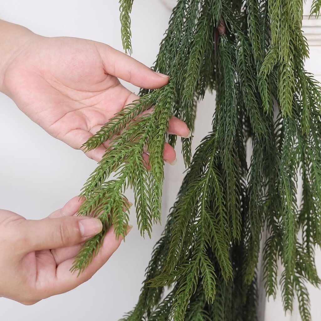 9FT Real Touch Norfolk Pine Garland - Keinotekoinen jouluseppele Vihreä pitkä tekomäntyseppele loma-ikkunaan Takkavaippa sisätilojen ulkokäyttöön hinta ja tiedot | Joulukuuset ja kranssit | hobbyhall.fi